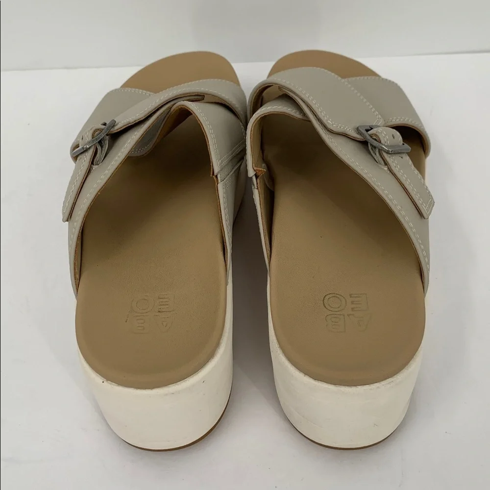ABEO Solstice Cross wedge flatform slide sandal shoe beige leather tan brown 6.5